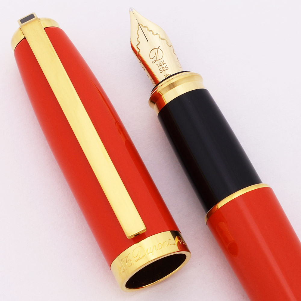 ST Dupont Fidelio Fountain Pen Set - Red Lacquer, GP Trim, Mh 14K